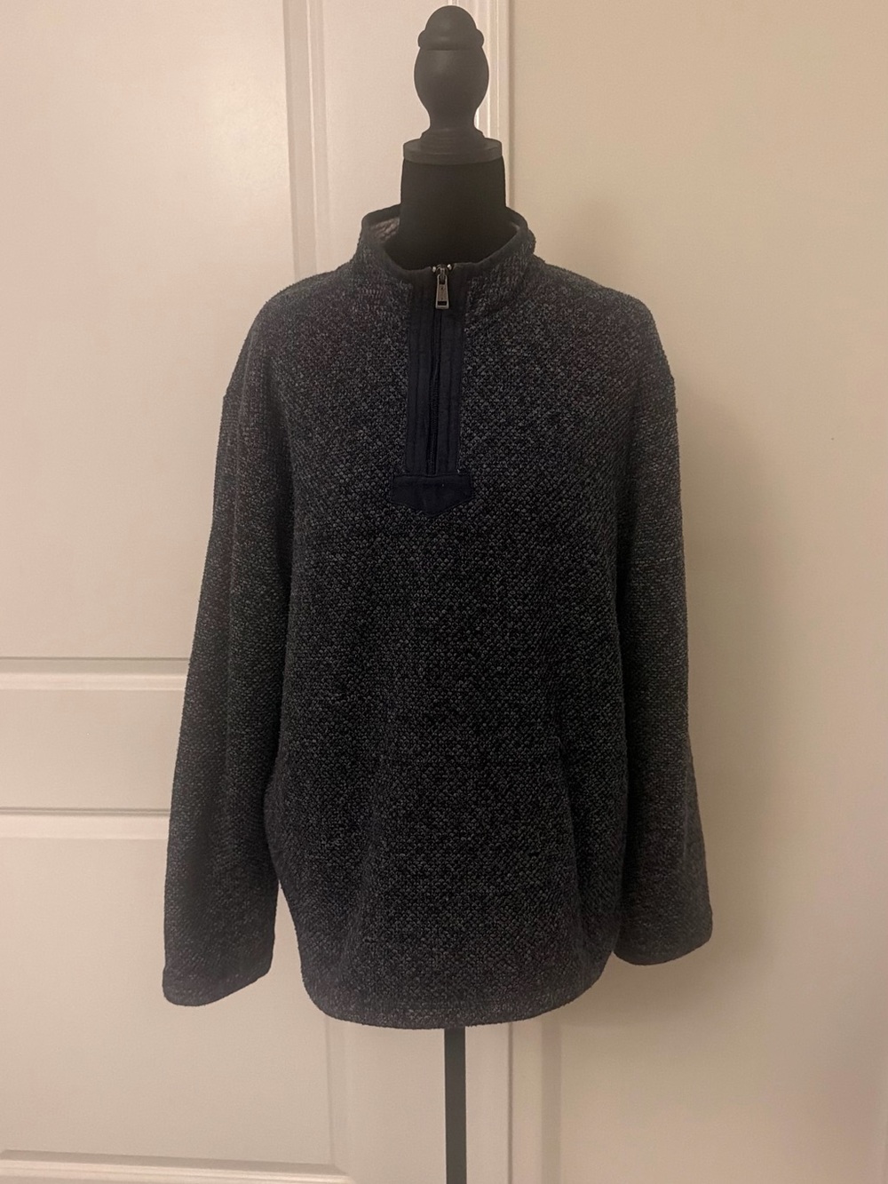 Orvis Men's Brighton sherpa lined Navy Half-Zip Textured Knit Pullover